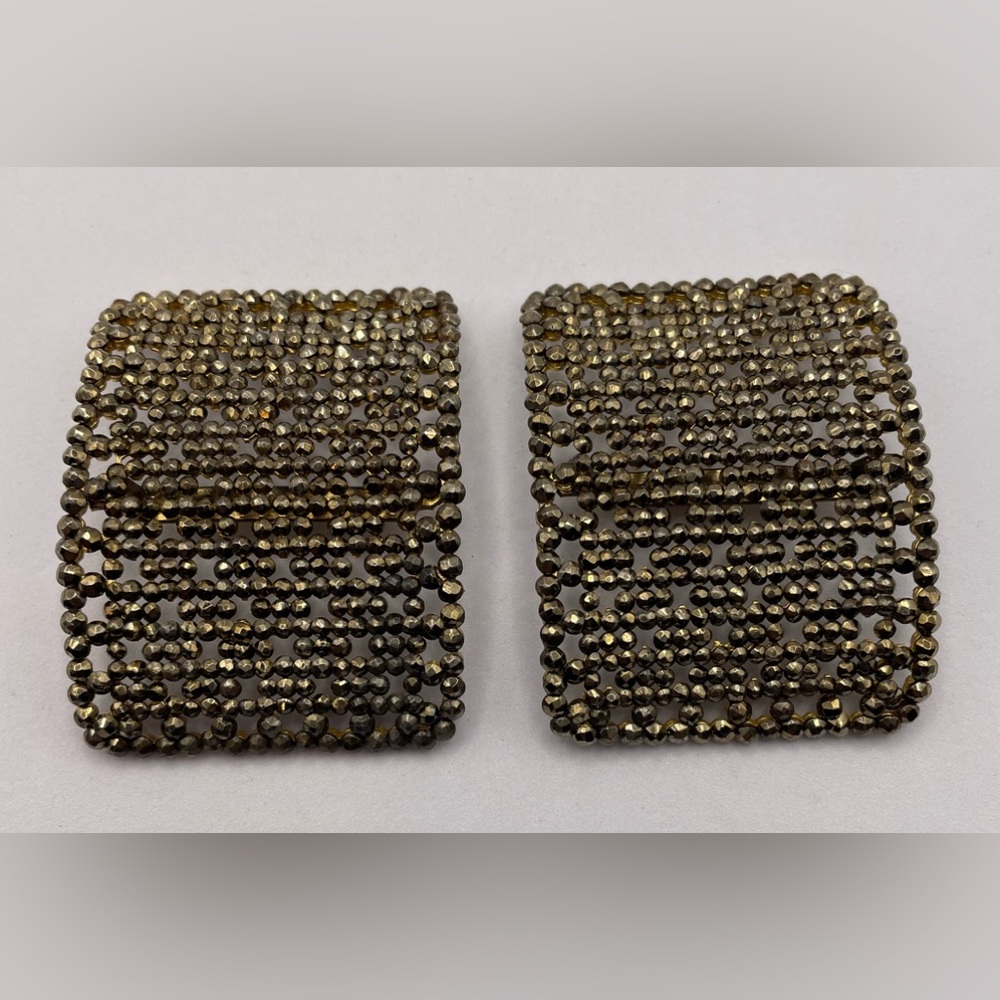 Antique 1900s Large French Steel Cut Shoe Clips Buckles Pair Collectible Signed